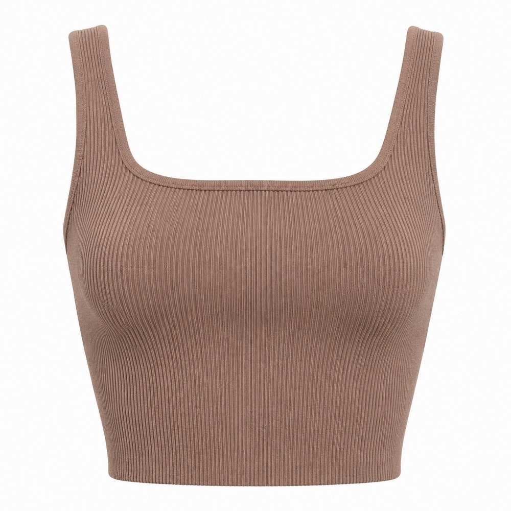 Babaton Aritzia Ribbed Seamless Square Neck Crop Tank Taupe Brown Size S